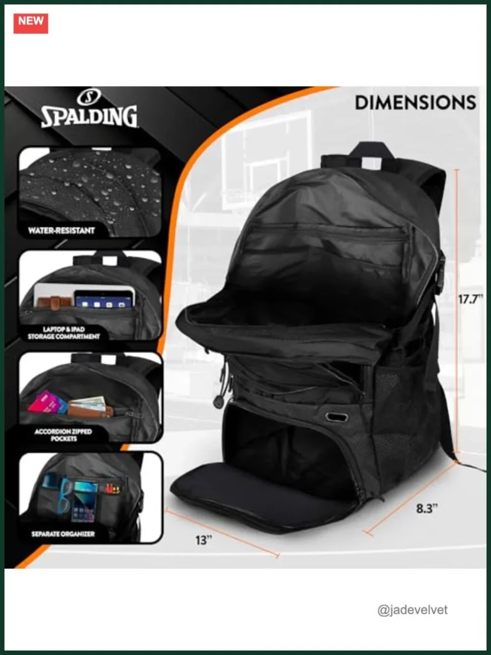 Spalding Basketball Backpack with Shoe & Ball Compartments, 30L
